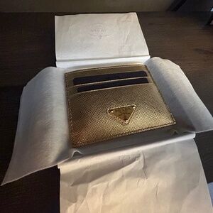 Prada Gold Color Saffiano Card Holder Authentic Unisex NWT